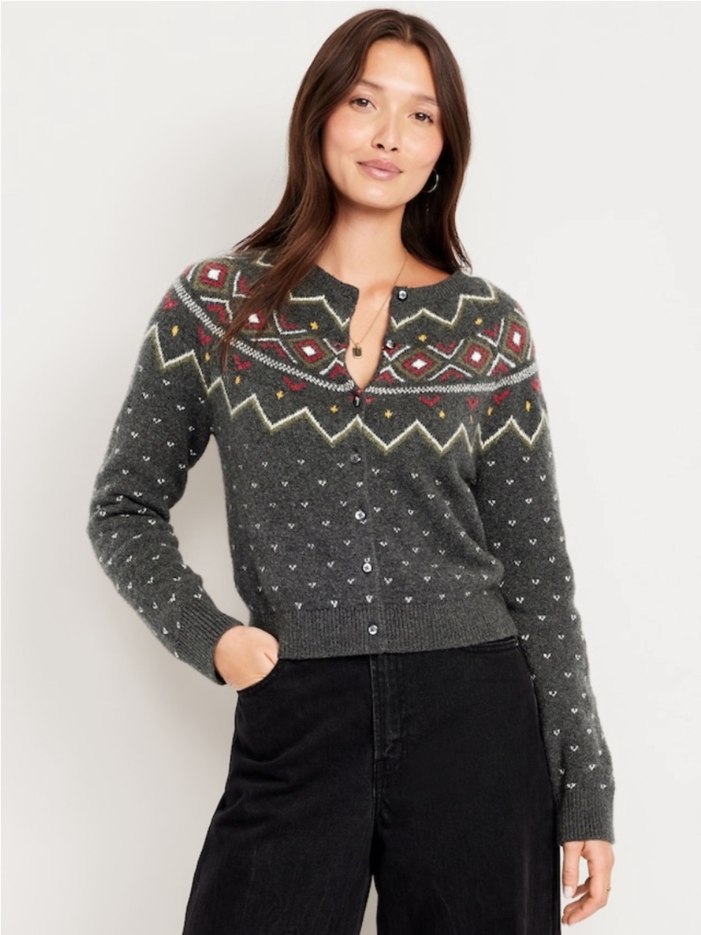 NWT SoSoft Cropped Fair Isle Cardigan Sweater XL
